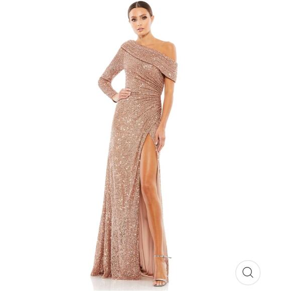 Mac Duggal Sequined Drop Shoulder Faux Wrap Gown - Copper - 4 - New with tags - Picture 1 of 11